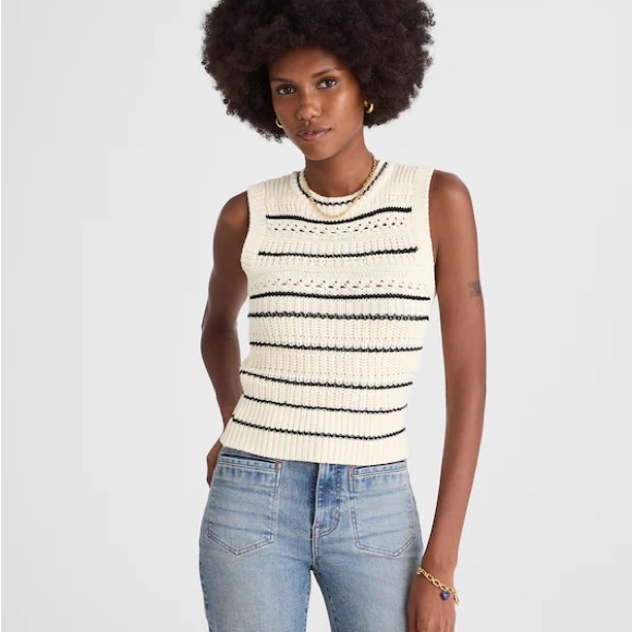 NWT Madewell Cream and Black Striped Sweater Vest in 100% Cotton XXS - Picture 2 of 12